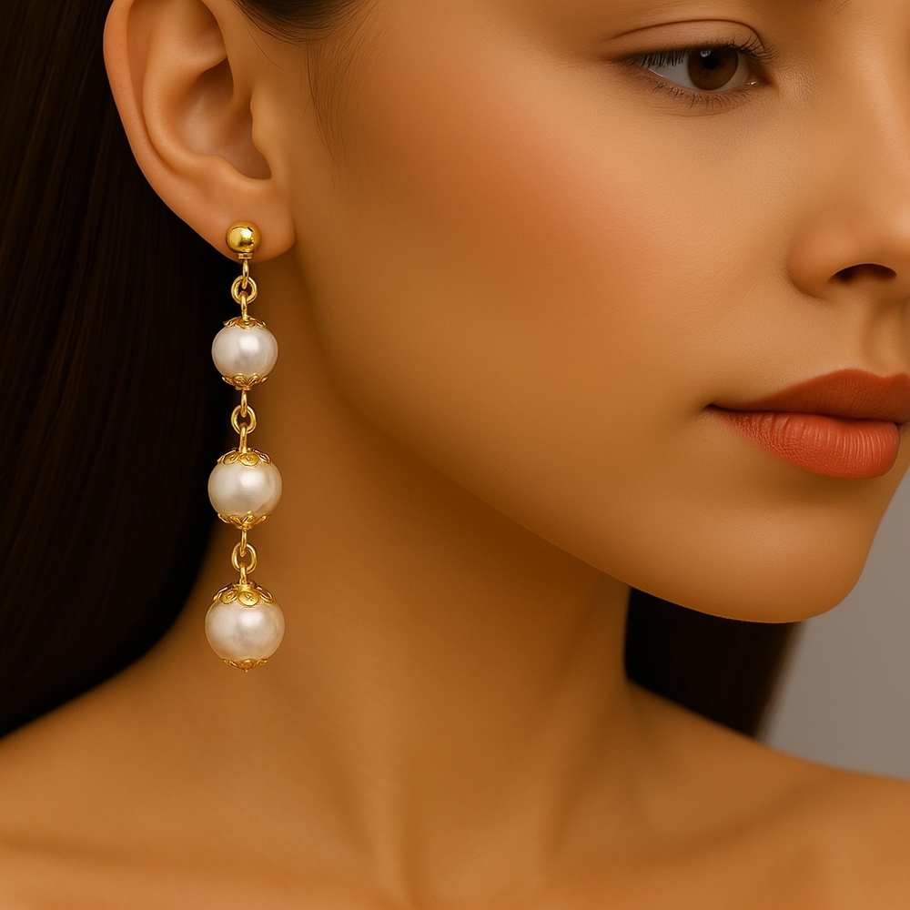 Elegant Gold and White Pearl Drop Earrings